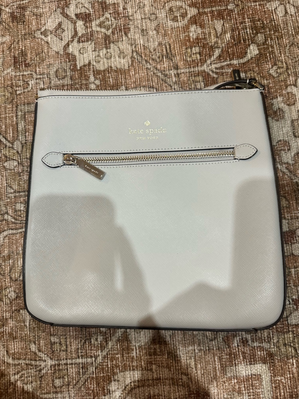 kate spade grey/taupe crossbody with gold zipper